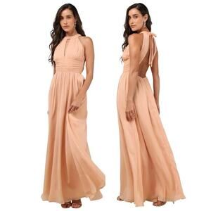 Lulus Sintra Peach Pleated Backless Maxi Dress size Medium NWT